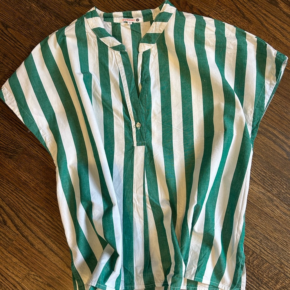 Sundry Emerald and White Striped Blouse